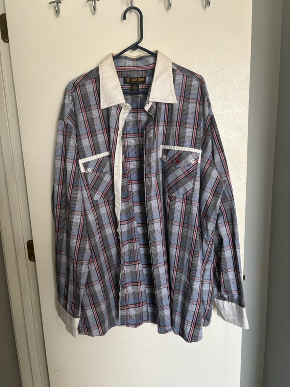 Stacy Adam Vintage Plaid Button-Up Shirt with White Trim